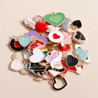 10pcs mix colorful enamel love heart charms for diy jewelry making earrings bracelet keychain pendants making accessories supply