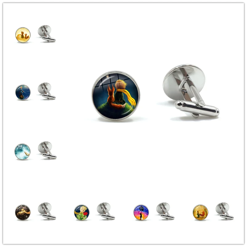 

2021 New The Little Prince Gemelos Para Camisas Glass Dome Cabochon Hand Craft Jewelry Prince With Fox Cufflinks