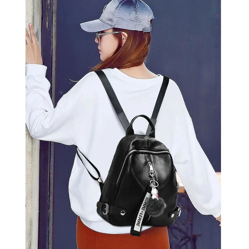 

Fashion Women Backpack Mini Soft Touch Multi-Function PU Leather Plush Ball Pendant Ladies Backpack Travel Bag