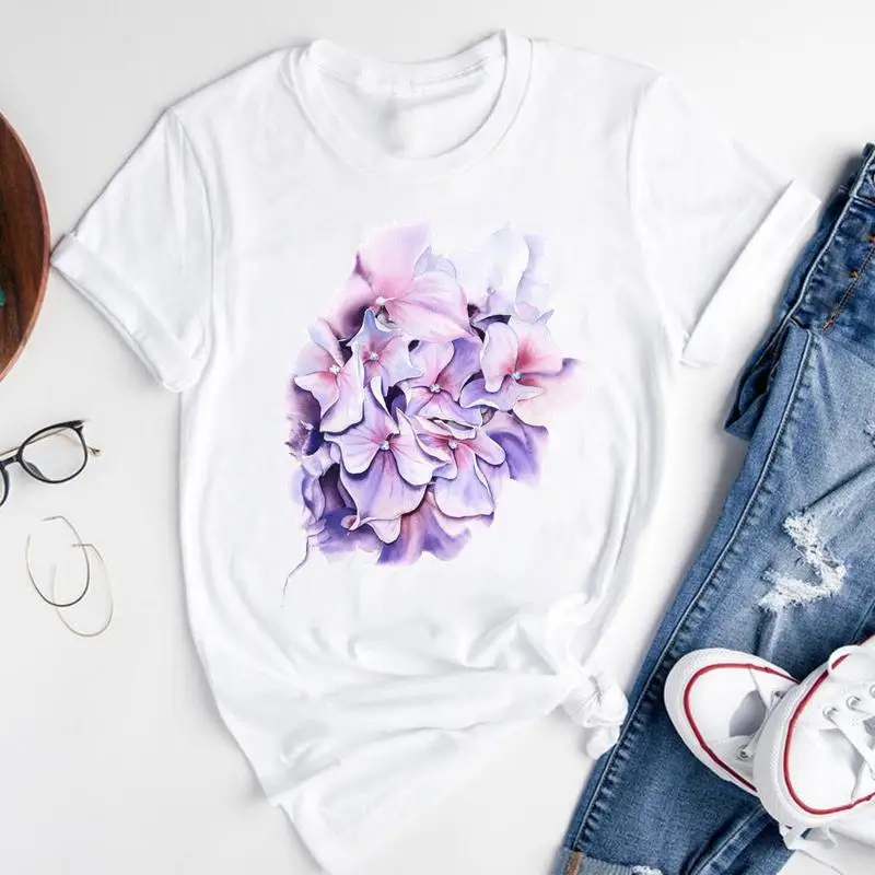 

Women Graphic Cartoon Flower New Cute 90s Trend Short Sleeve Summer Fashion Print Female Clothes Tops Tees Tshirt T-Shirt