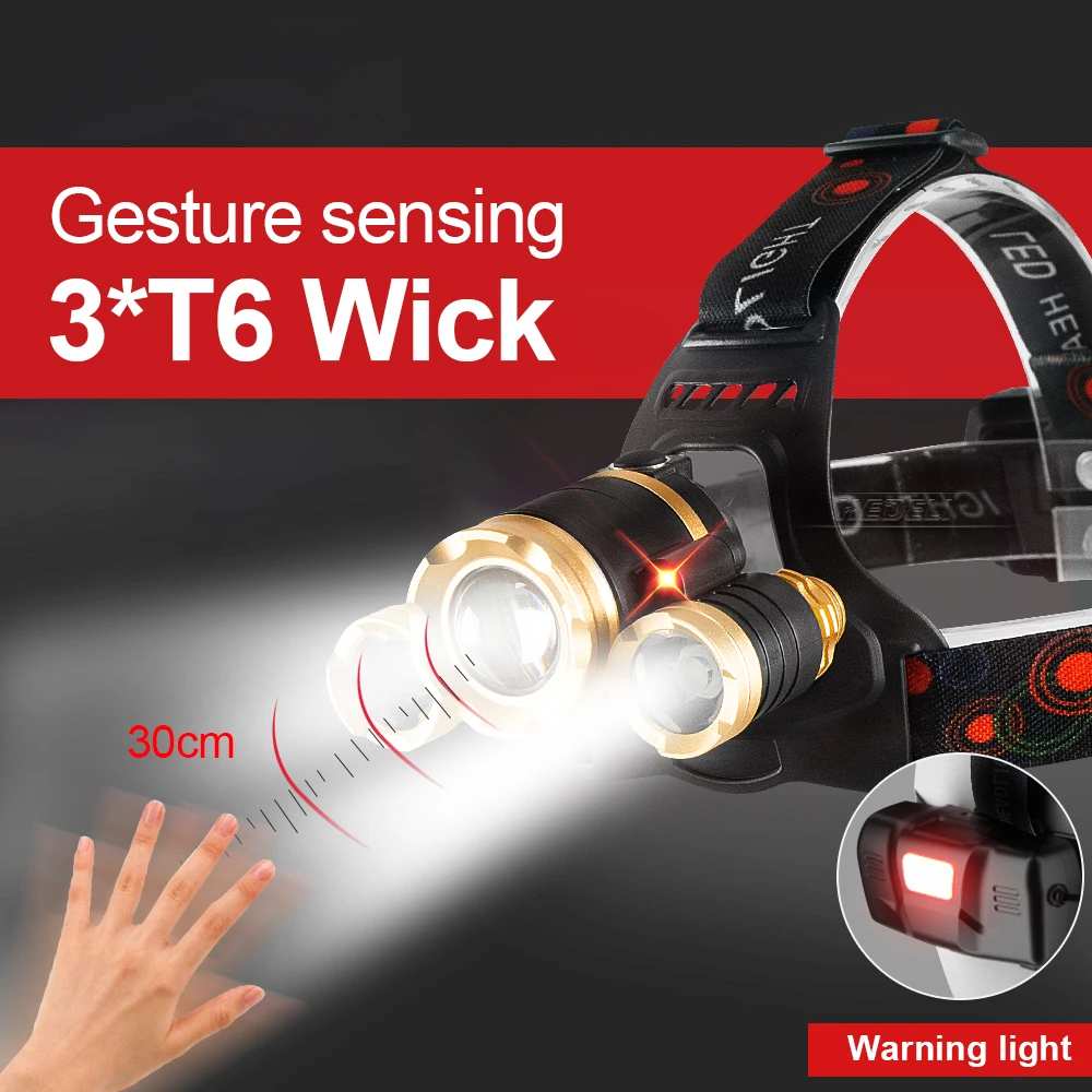 

8000 lumens Powerful 3 T6 Led Headlight 18650 IR Sensor Led Headlamp Usb Rechargeable Head Lamp Head Torch Light Fishing Lantern