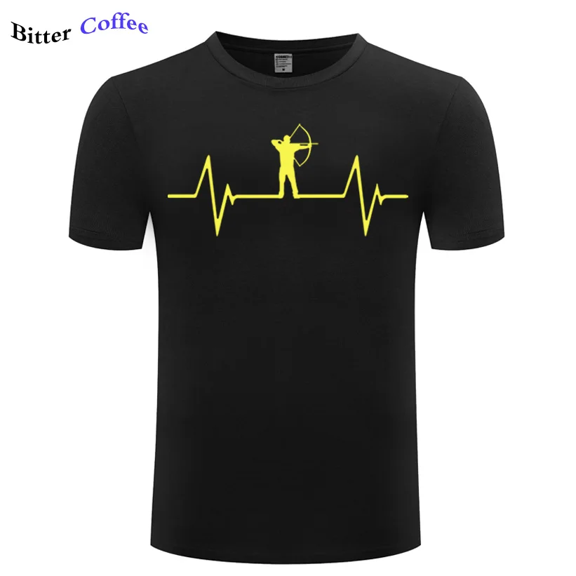 

Летняя новая футболка с изображением сердцебиения стрельбы из лука, Мужская модная хлопковая футболка с коротким рукавом, рубашка с принто...