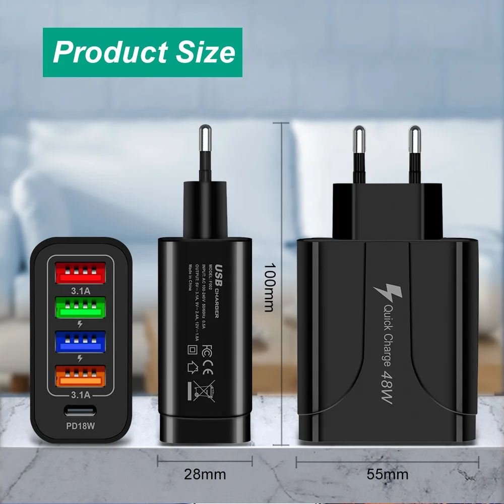 Зарядное устройство pd18w 5 в 1 с 4usb-портами и поддержкой быстрой зарядки - купить по