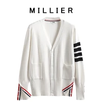 tb male and female couples knit cardigan spring and autumn college style four bar stripe plus size short sweater coat