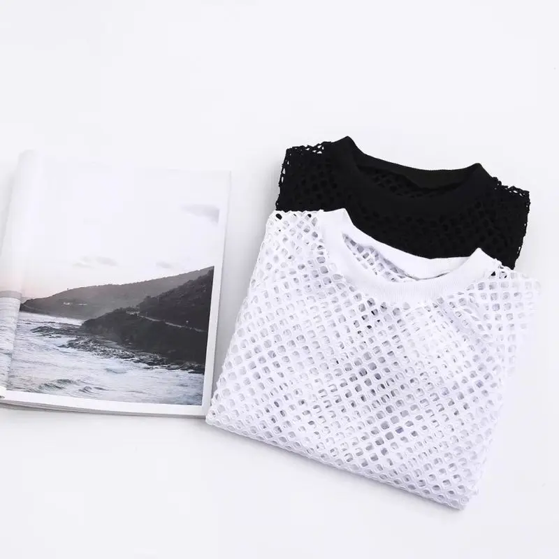KLV сексуальное прозрачное Сетчатое платье-футболка с коротким рукавом вязаный