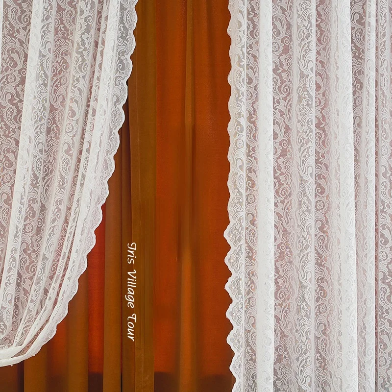 

Curtains for Living Room Dining Bedroom French Retro White Lace Curtain Princess Wind Curtain Velvet Shading Flannel Bedroom