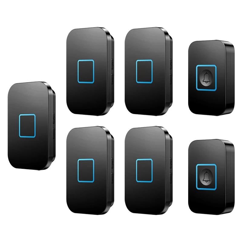 

CACAZI Waterproof Wireless Doorbell 60 Chimes 5 Volume 0-110db 300M Remote Home Door Ring Bell US EU UK Plug 2 Button 5 Receiver