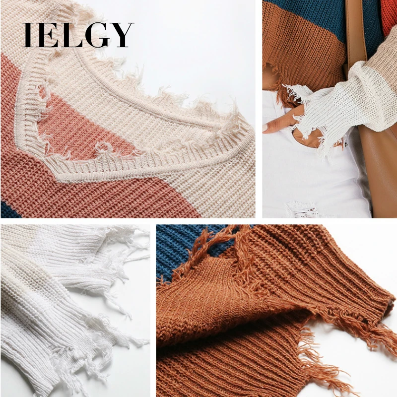 

IELGY Sweater women's fashion V-neck outer pullover colorblock sweater comfortable top