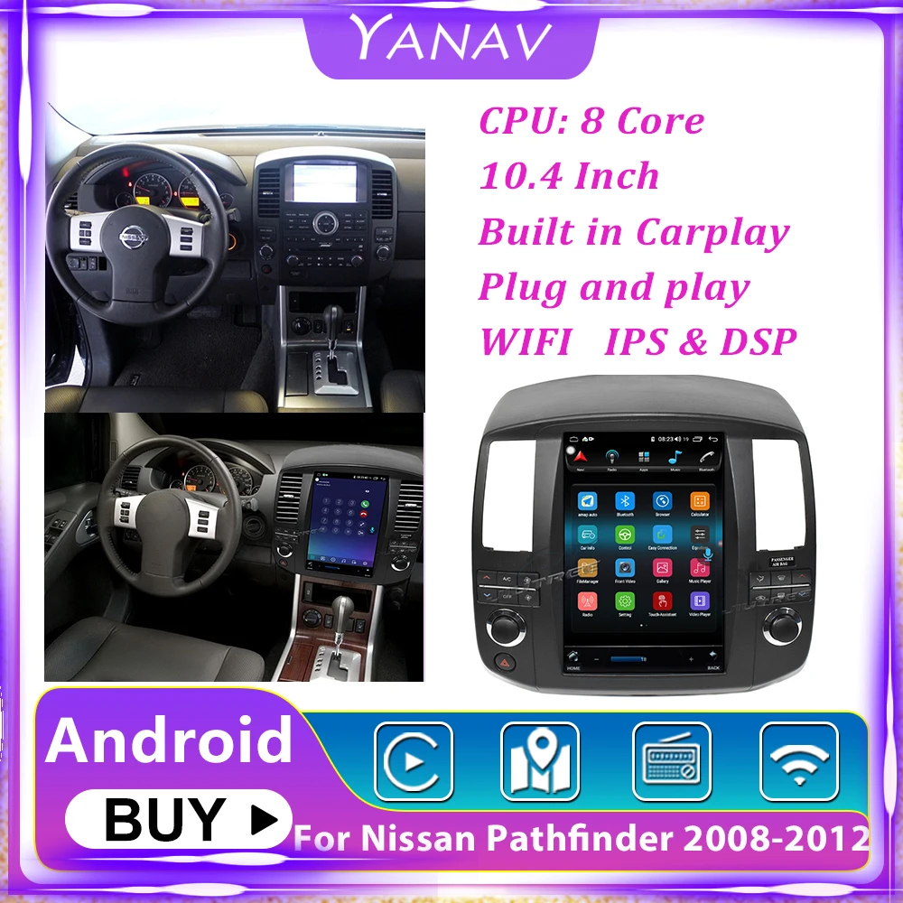 8 Core Tesla Style Android Car Radio For Nissan Navara Pathfinder 2008-2012 Multimedia Video Player GPS Navigation Auto Stereo