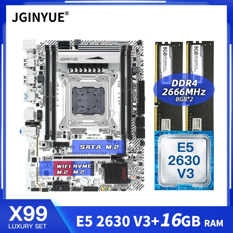 Preise JGINYUE X99 Motherboard LGA 2011-3 Set Kit Mit 16GB 2*8G DDR4 RAM Speicher Intel Xeon E5 2630 V3 Prozessor SATA 3,0 X99M-PLUS D4