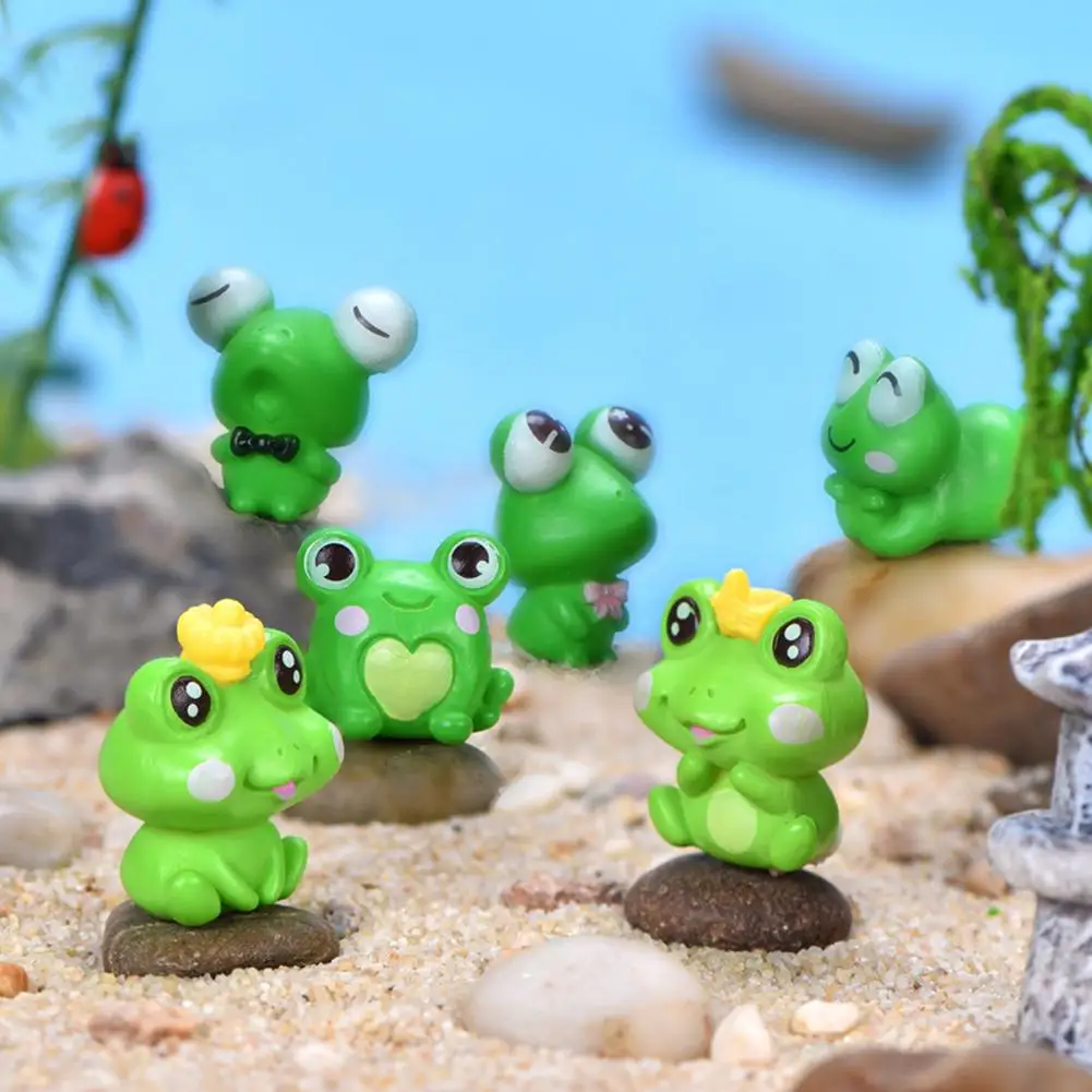 

6pc Cute Frog Animal Miniature Fairy Garden Ornament DIY Glass Decor Small Stuff Figurine Statue Model Craft Home Decoration
