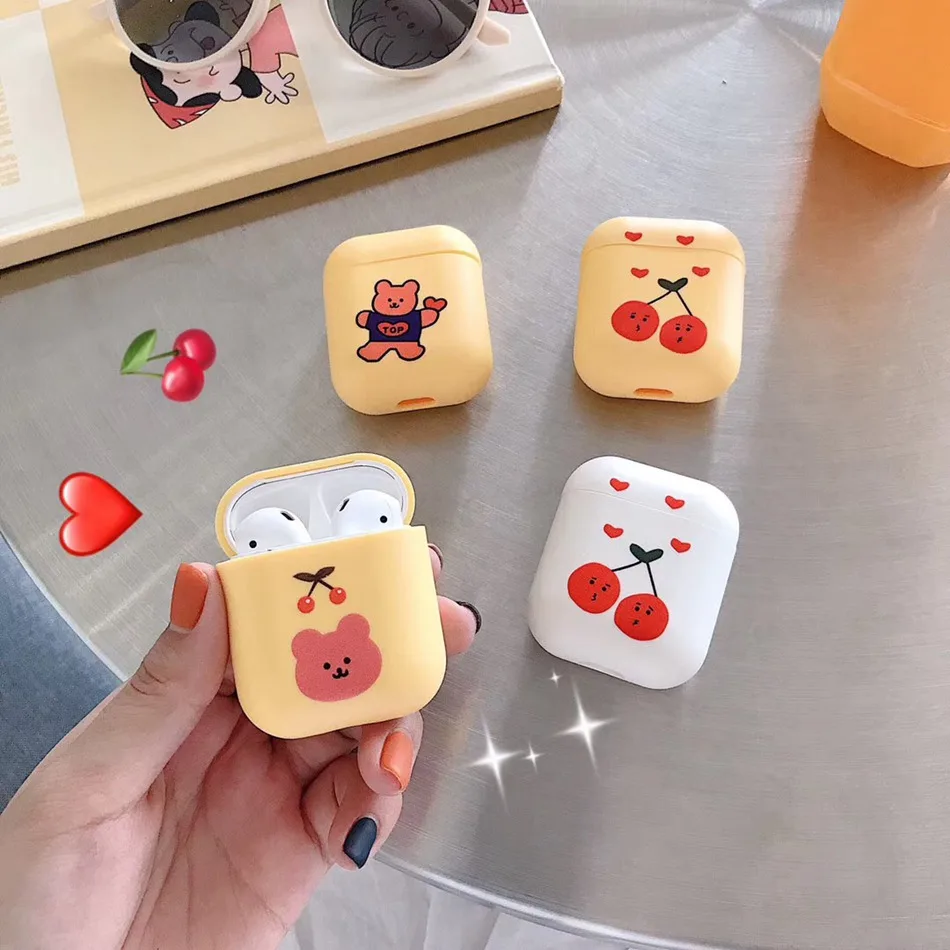 Горячая Корея для AirPods 1/2 чехол милый мультфильм медведь модная вишня кожухи