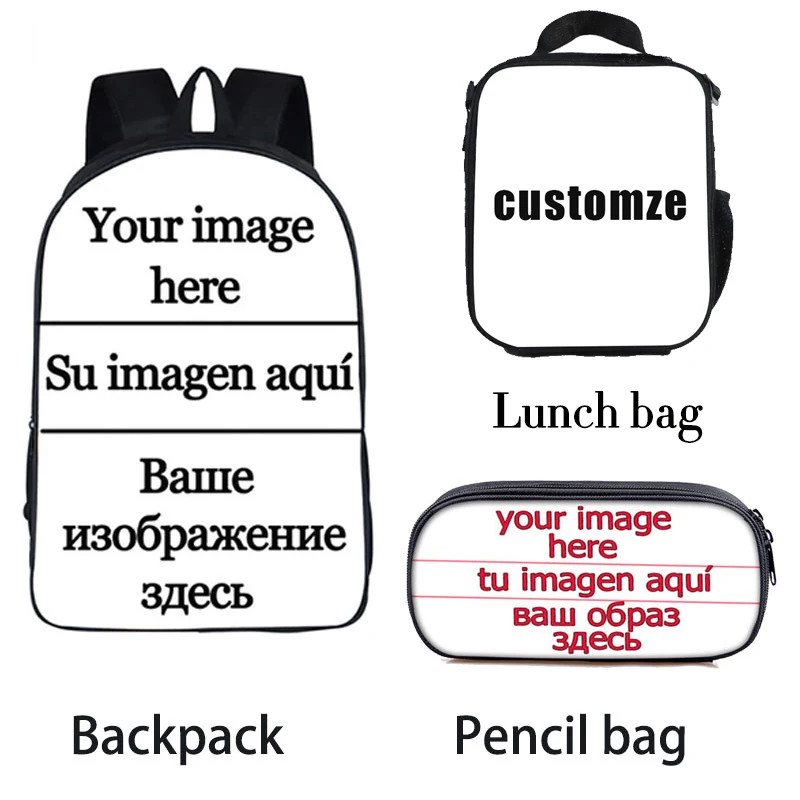 

Customize Your Logo Name Image Children School Bags Set Orthopedic Backpack Kids Boys Girls Mochila Lunch Bag