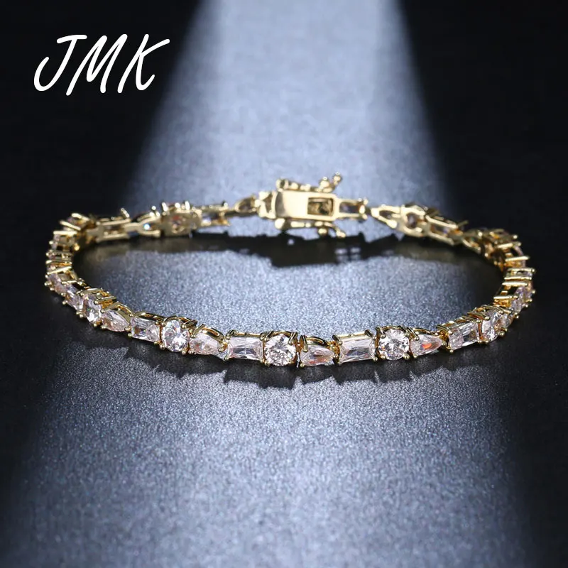 

JMK Luxury 3 Type Zircon Bangle Bracelet Silver 18k Gold Simple Geometric Charm Jewelry For Women Men Bridal Wedding Party Gift