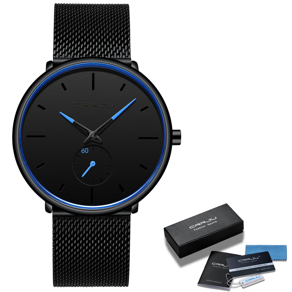Часы наручные CRRJU Мужские кварцевые модные брендовые Роскошные повседневные