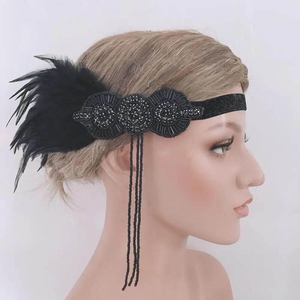 Повязка на голову с кристаллами 1920s аксессуары для невесты свадебные черные