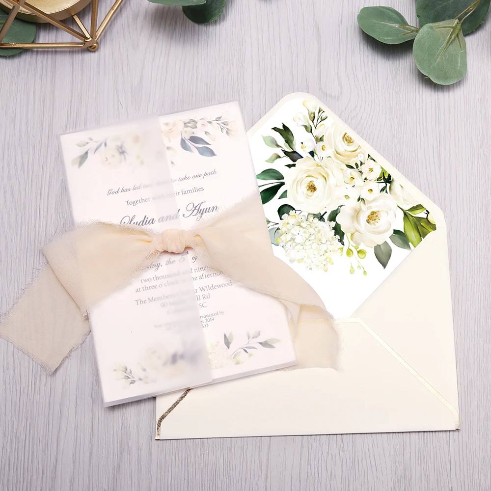 

100pcs Invitations Cards Bridal, Baby Shower Invite, Birthday, Dinner Invites, Pink pocket with Flower