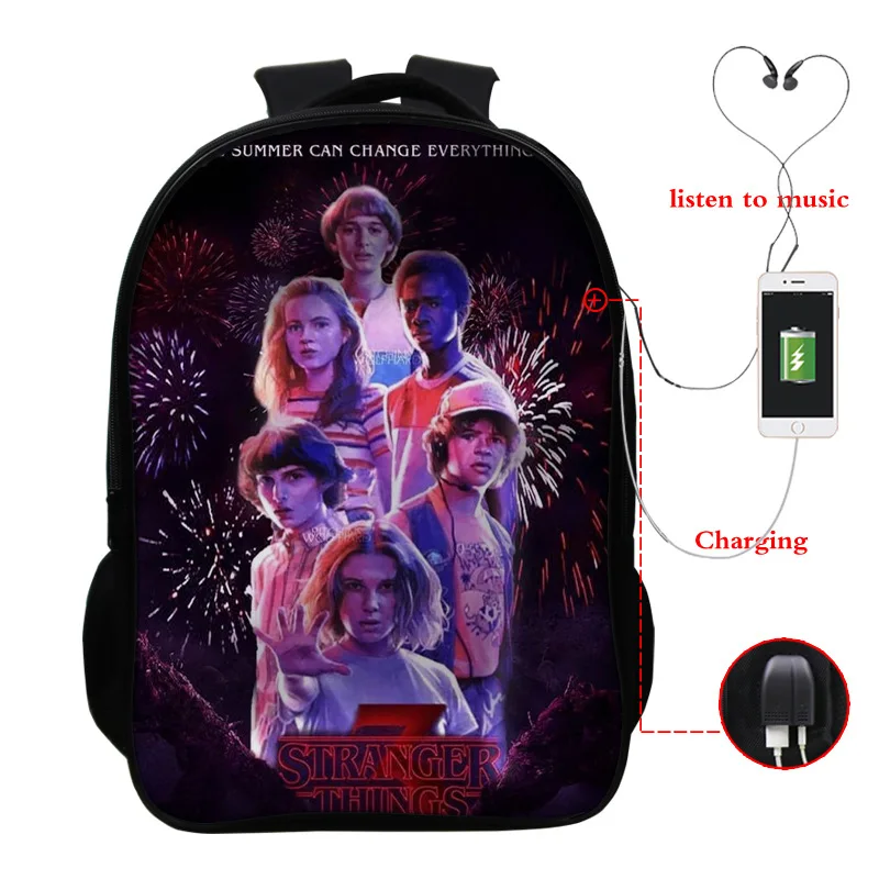 Популярные многофункциональные школьные сумки Stranger Things 3 с usb-зарядкой
