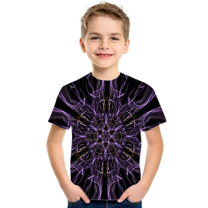 

New Boy Round Neck Short storm T-shirt Turquoise Red Purple Flame 3D Printed Children's Leisure T-shirt Girl Tops Hot Summer