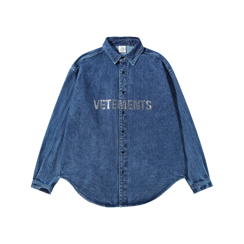 

21FW TOP NEW VETEMENTS Bling Jackets shirt Men Women 1:1 High Quality Rhinestone Logo Oversize Coats Thick Fabric shirt