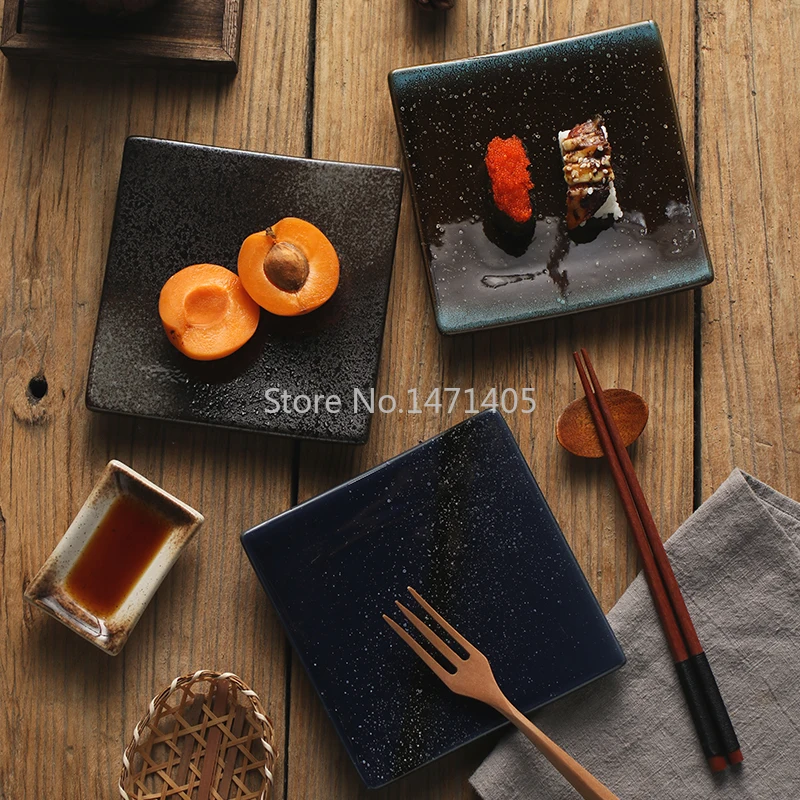 wa Ceramiczna zastawa stołowa prostokątna płaska sushi Japoński płaski talerz Talerz na ciasto Restauracja Taca do