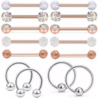 Пирсинг для сосков, розовое золото, 14 г, кольца штанги для языка, 12 шт.