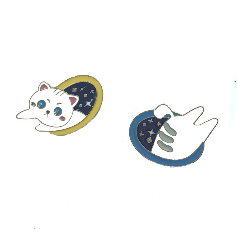 Мультяшные броши кошки для женщин креативный значок разделения головы и хвоста