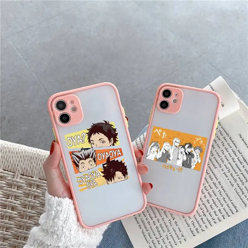 

Oya Haikyuu Japan Anime Phone Case For iPhone 12 11 Mini Pro XR XS Max 7 8 Plus X Matte transparent Pink Back Cover