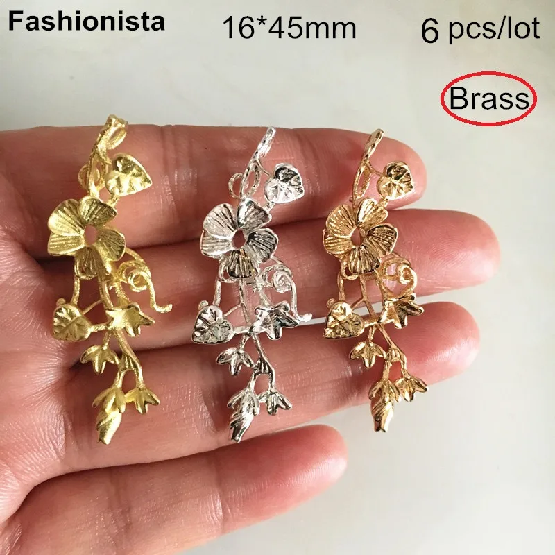 6 шт. латунные подвески в виде цветка и листьев с надписью Morning Glory 16 х45 мм