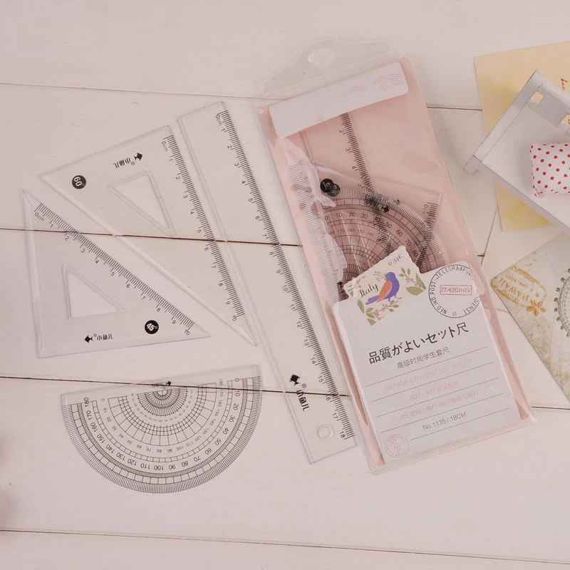 Линейка транспортир 4 шт./компл. 18 см мягкая гибкая пластиковая треугольная