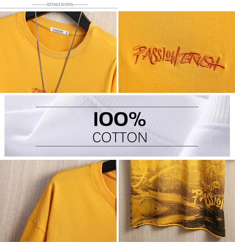 

TFETTERS Fashion Streetwear T Shirt Men 2021 Summer New Letters Print Pure Cotton Mens T-shirt Casual Loose Embroidery T Shirts