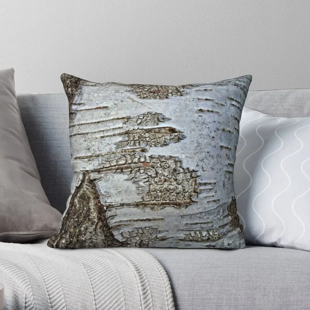 Квадратный чехол для подушки с изображением дерева корой белой березы из