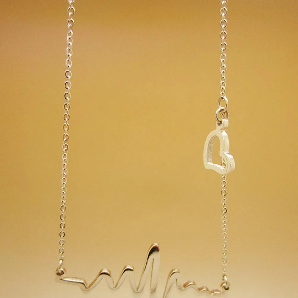

Charming Jewelry Heatbeat Electrocardiogram Pendant Necklace Clavicle Chain Color Silver Plated NL-0827