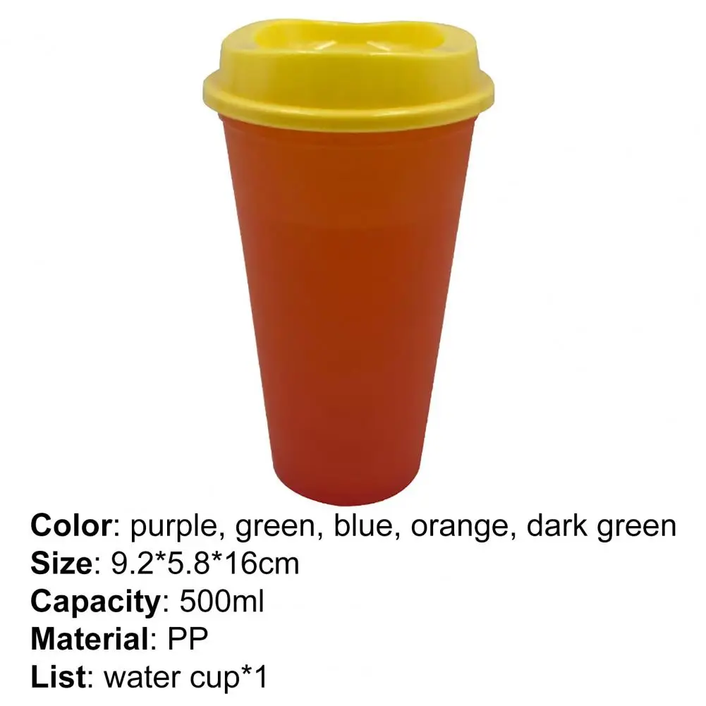 

Colorful Durable 500ml Water Bottle Large-capacity Creative PP Color-changing Coffee Juice Cup with Lid for Daily Used