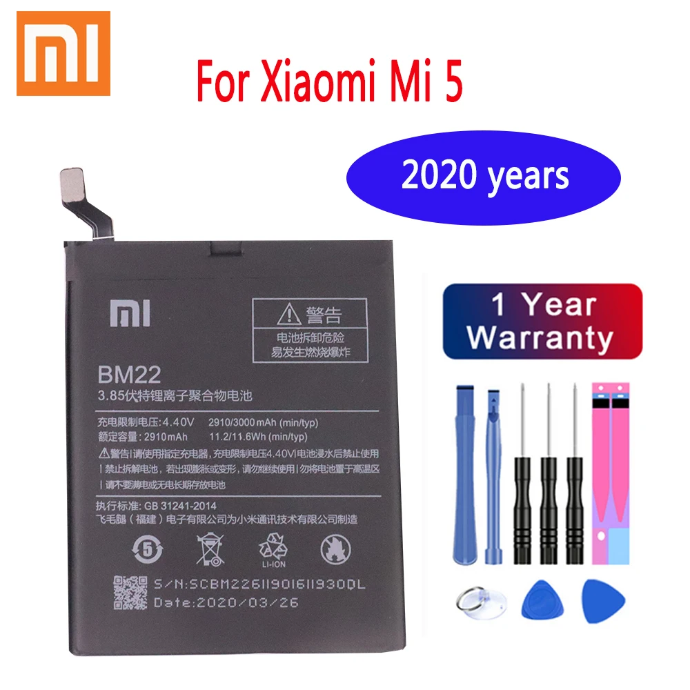 

2020years Xiaomi Original BM22 3000mAh Battery for Xiaomi Mi 5 Mi5 M5 High Quality Phone Replacement Batteries Package Free Tool