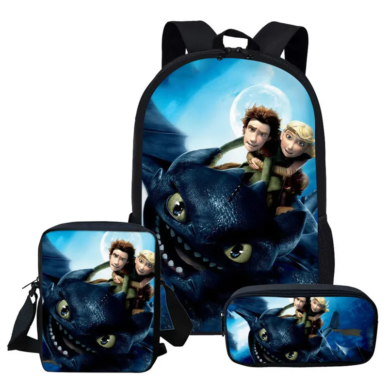 as pictures ThiKin мультфильм дракон 3D печать рюкзаки Карандаш сумка 3 шт. портфель школьные ранцы для мальчиков девочек Bookbag ранец - Цвет: as pictures