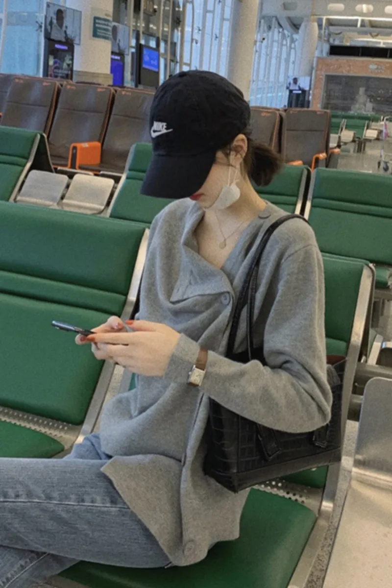 

Cardigan Jacket Women's knitted sweater loose wear spring and summer 2020 gentle wear with thin grey top