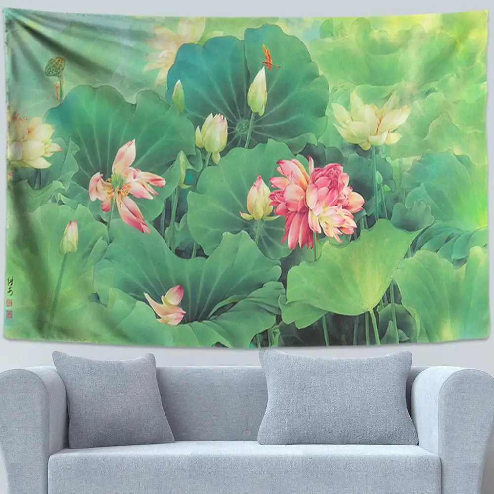 Акварельный Лотос арт гобелен в стиле бохо украшения дома Декор хиппи настенный