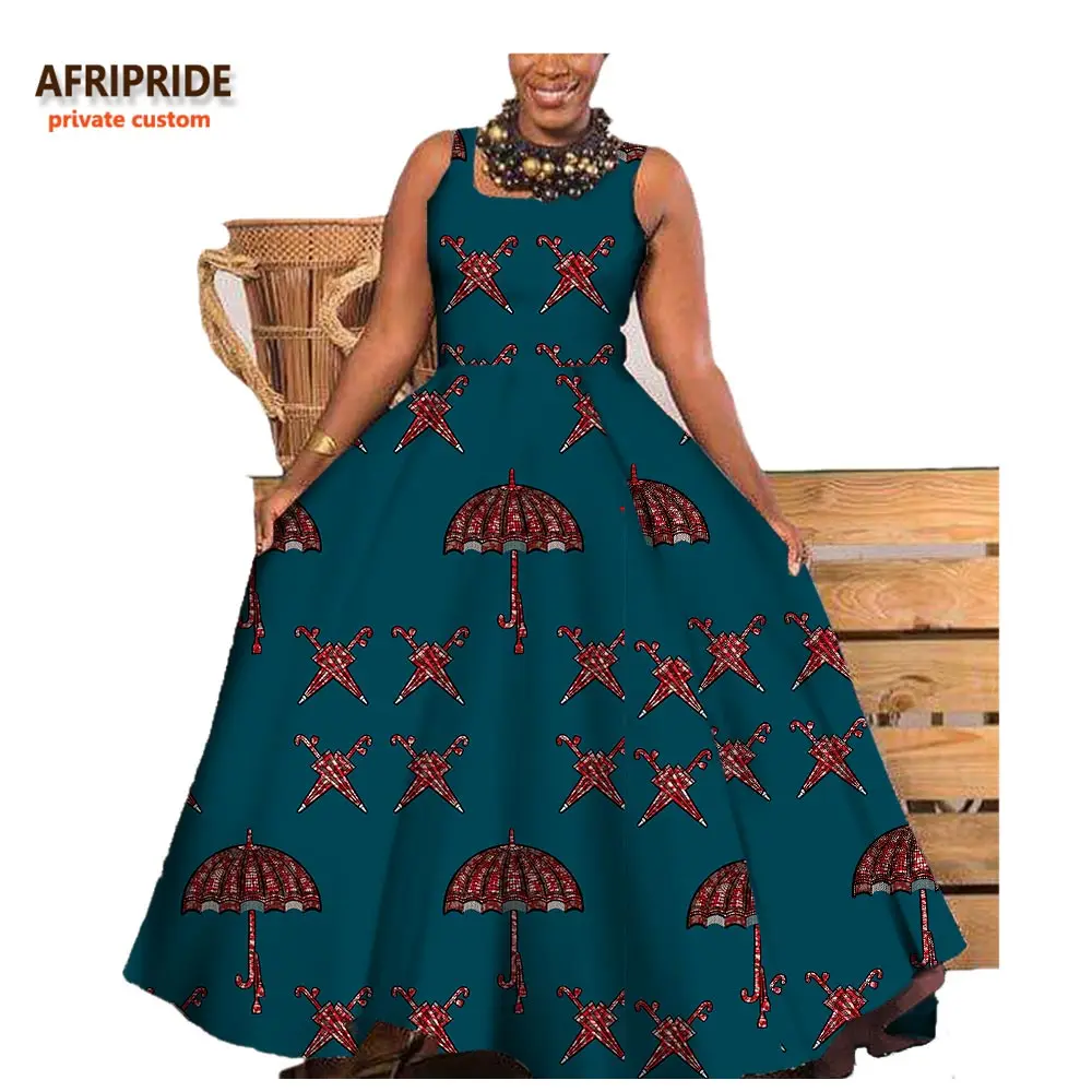 Afripride/модное платье в африканском стиле для женщин, сделанное на заказ, с принтом Анкары, без рукавов, длиной до щиколотки, вечерние, хлопковое платье A722575 - Цвет: 521J