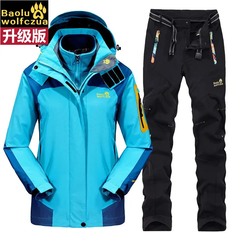 3-in-1 Women Hiking Jacket Pants Set Thermal Waterproof Coat Fishing Ski Suit Outdoor Sports Tracksuit For Spring Autumn Winter