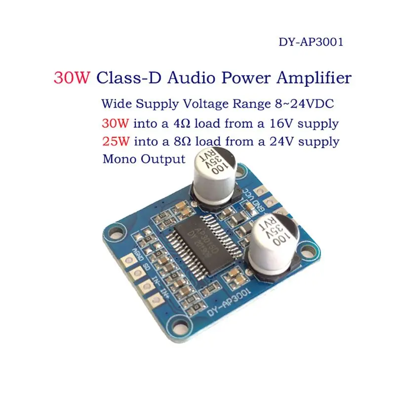 DY AP3001 модуль цифрового усилителя высокой мощности Mono Class D DC 12V 24V 8V 77HA|Запасные