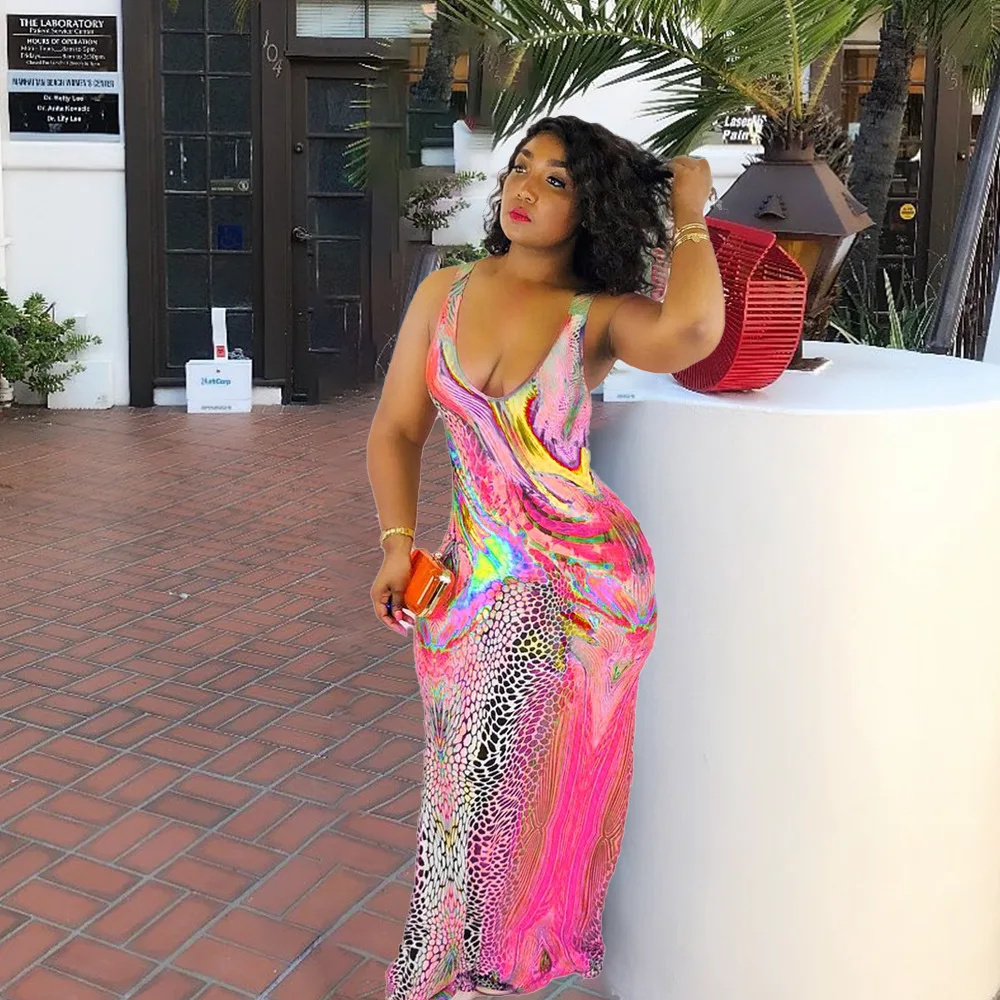 Женское длинное платье макси без рукавов со змеиным принтом|Женские платья| |