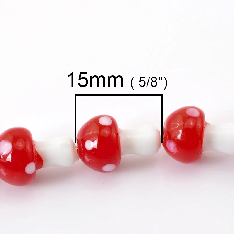 Стеклянные бусины Doreen в коробке окрашенные красный горошек виде гриба для