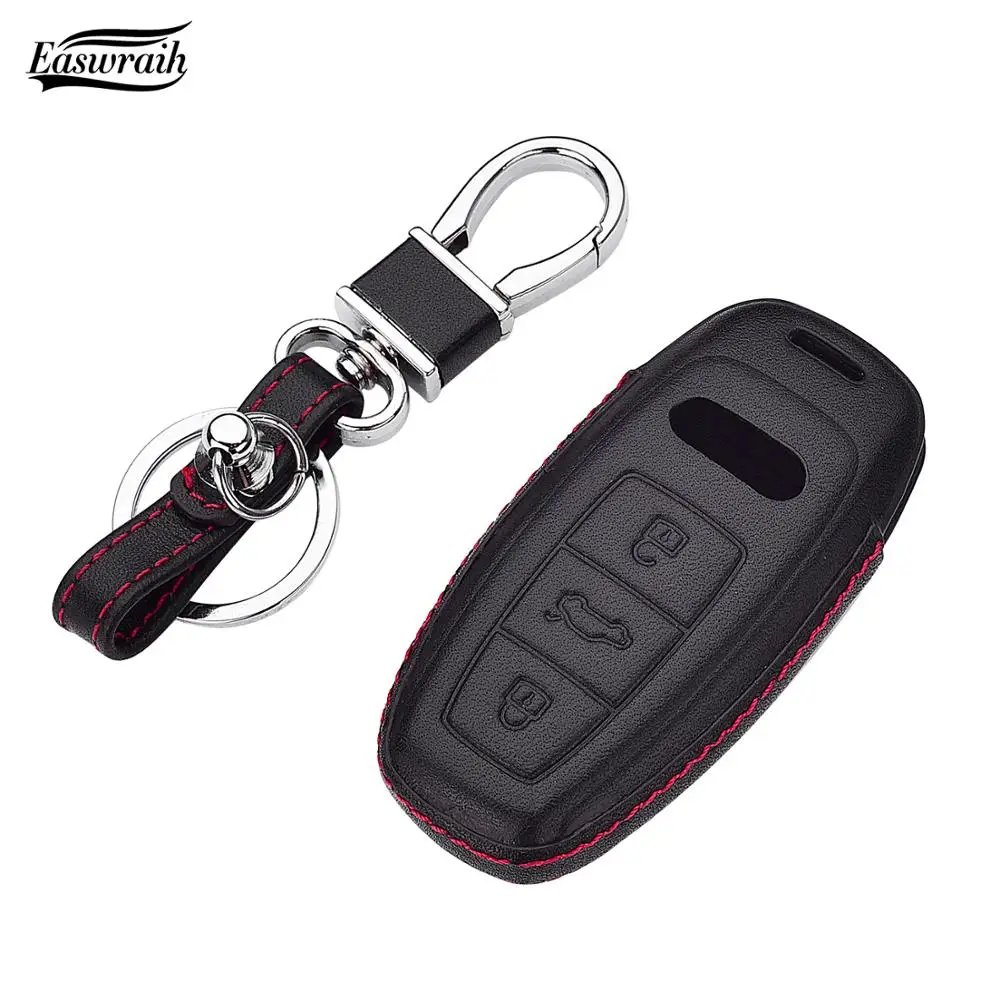 

High Quality Car 4D Genuine Leather Key Case Cover Holder Chain For AUDI A8 Q8 A6 A7 2019 Accessories