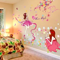 shijuehezi ballet dancer girl wall stickers diy flowers bubbles mural decal for kids rooms children nursery home decoration