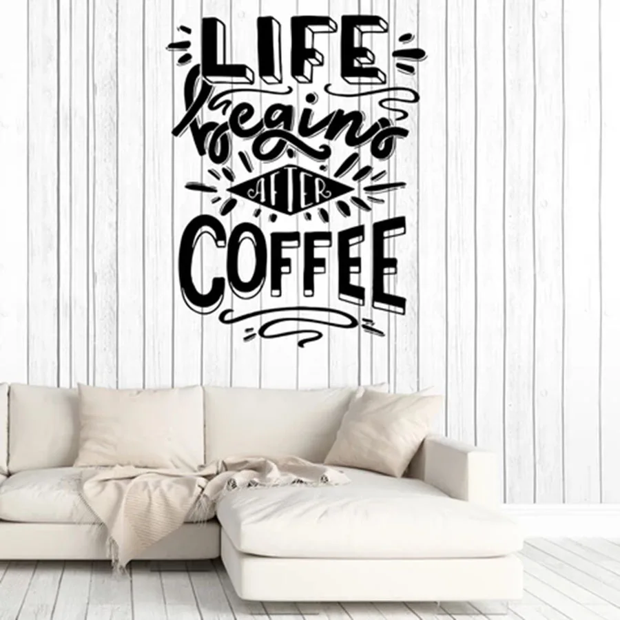 Декоративная наклейка на стену "Life Begins Coffee" с надписями для магазина постеров, кафе, интерьера двери и окна с виниловыми наклейками искусства Q195.