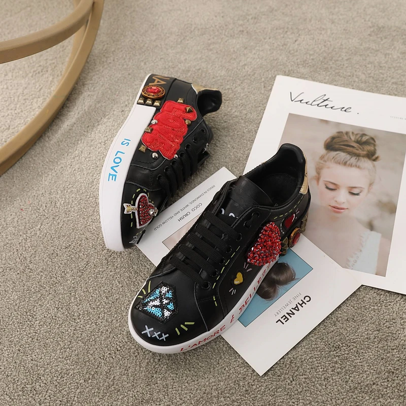 

Luxe Crystal Vrouw Casual Mode Sneakers Graffiti Flats Dames Gevulkaniseerd Shoestrainers Sneakers Schoenen Zapatos Mujer Schoen