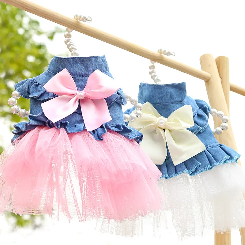 

Spring Lace Jean Dog Dress Chihuahua Wedding Party Skirts Girl Princess Skirt For Small Dogs Cat Pomeranian Yorksire Pet Costume
