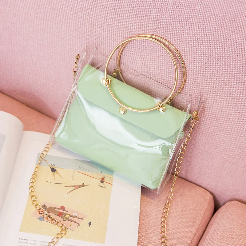 

2021 Design Luxury Handbag Women Transparent Bucket Bag Clear PVC Jelly Small Shoulder Bag Female Chain Crossbody Messenger Bags