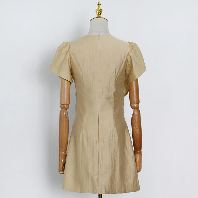 

TWOTWINSTYLE Bow Patchwork Mini Dresses For Women O Neck Short Sleeve Temperament Dresses Female Fashion New Clothing 2021 Style